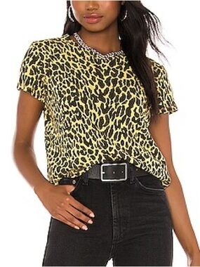 MOTHER Superior The Sinful Leopard Print Linen Cotton Tee Yellow Black M
